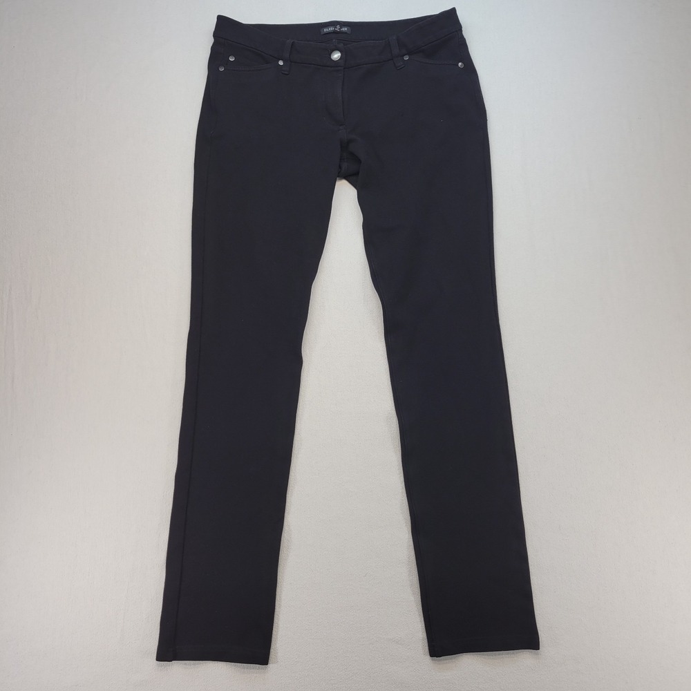 Eileen Fisher Pants Womens 10 Black Slim Straight Low Rise Italian Fabric